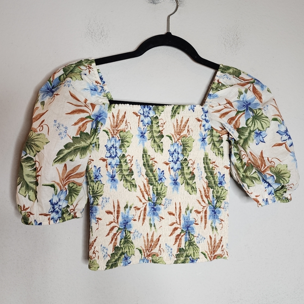 NWT Janie and Jack Tropical Floral Smocked Cropped Puff Sleeve Top Size 14‎ - Picture 5 of 13